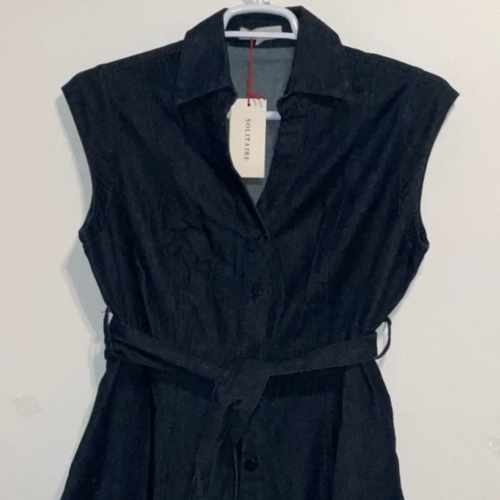 ANTHROPOLOGIE SOLITAIRE DENIM EMBROIDERED ROSETTES SNAP BUTTON MAXI DRESS M NWT